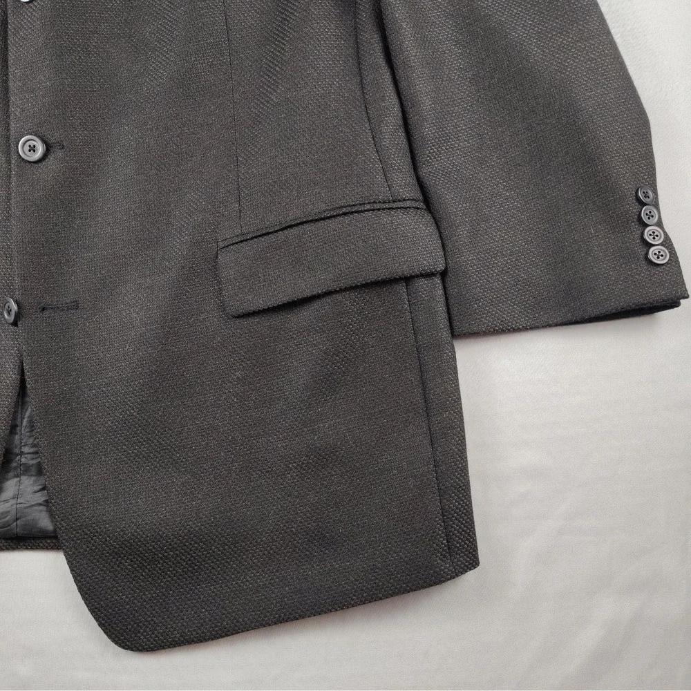 DKNY Mens 46R Sport Coat Blazer Brown Black Birdseye Pure New Wool Textured